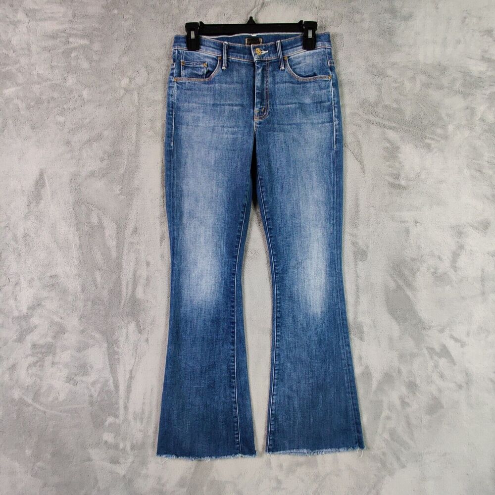 Mother Jeans Women 27 Blue Weekender Fray Flared High Rise Denim Stretch Pants